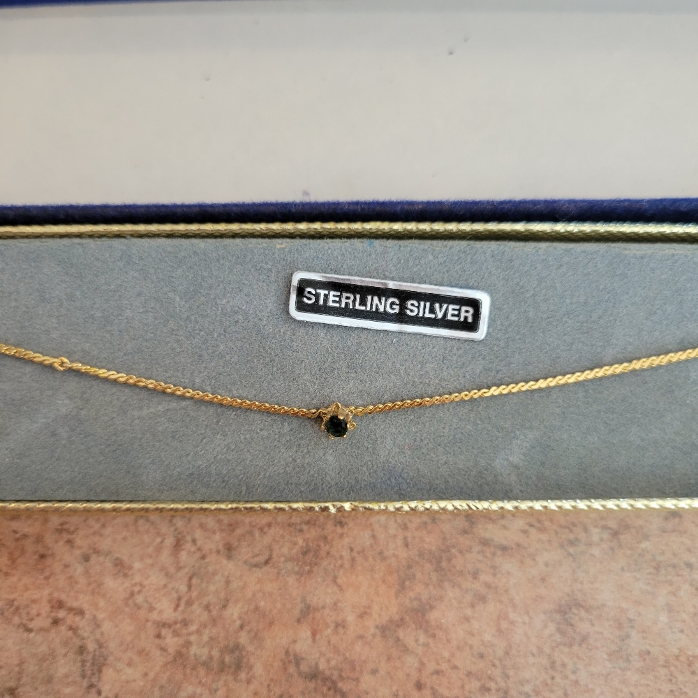 Dainty Vintage Gold-tone Bracelet with Blue Rhinestone (Sapphire?) (Sterling?)